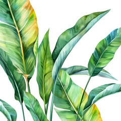 Watercolor Collection of tropical leaves, isolated on white background. palm leaf, jungle clipart
