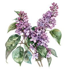 Vintage drawn illustration of Lilac watercolor