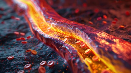3D rendering illustration of Angioplasty. Diseased arteries or blood vessels clogged by cholesterol. artery with fatty buildup
