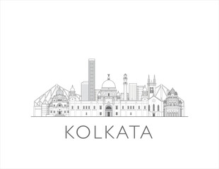 Kolkata skyline cityscape line art style vector illustration