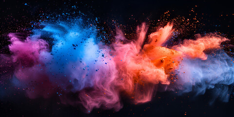 Colored powder explosion on black background. Generative ai 