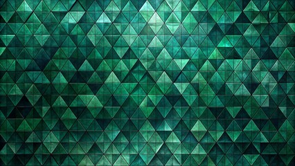 Abstract triangular dark green mosaic tile wallpaper texture with geometric fluted triangles background - obrazy, fototapety, plakaty