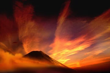 Deurstickers 光流雲と富士 © Shagaism