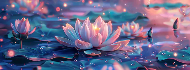 Foto op Canvas Enchanted Lotus Pond at Twilight  © augenperspektive