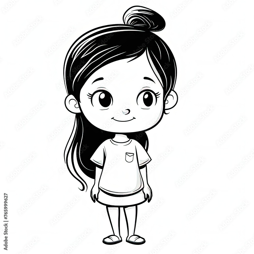 Sticker a cartoon girl with a ponytail standing in front of a white background