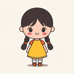 Obraz premium a little girl with a ponytail in a yellow dress