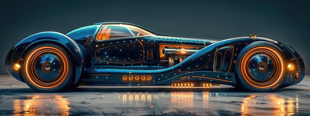 Futuristic luxury ride, envisioning the design model of tomorrow's car. sleek, obtate shapes redefine luxury in the automotive industry, setting new standards for the elite class