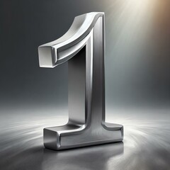 Silver metallic 3d numeral one