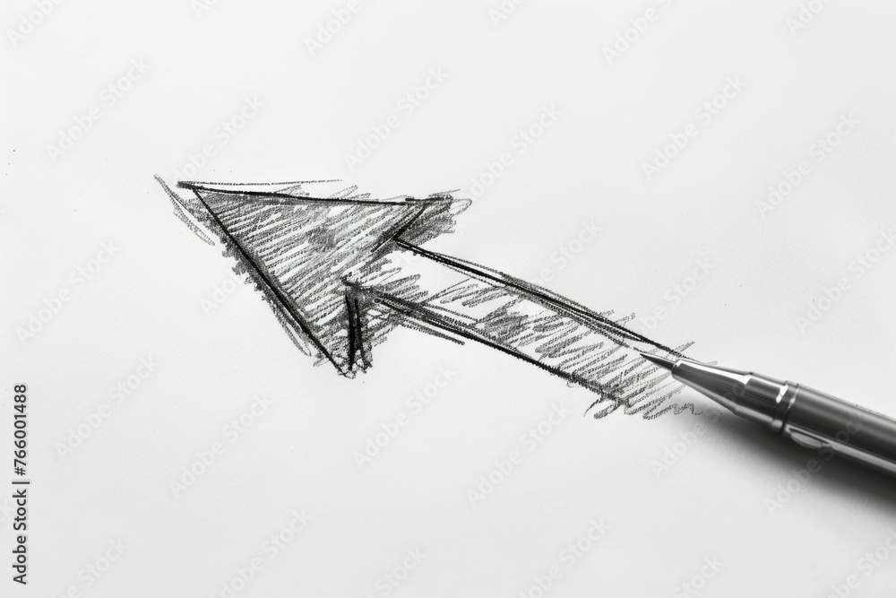 Poster drawn arrow. background with selective focus and copy space
