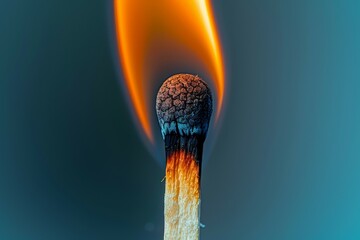 A matchstick is lit and the flame is yellow - obrazy, fototapety, plakaty