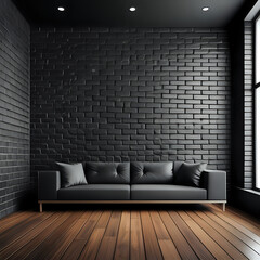room with a black brick wall - generated by ai