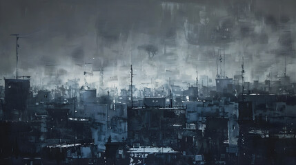Moody Cityscape Under Gray Sky, A Quiet Suburban Life- An Art Piece by JJ Osbun