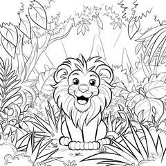 Obraz premium a lion sitting in the jungle surrounded by plants