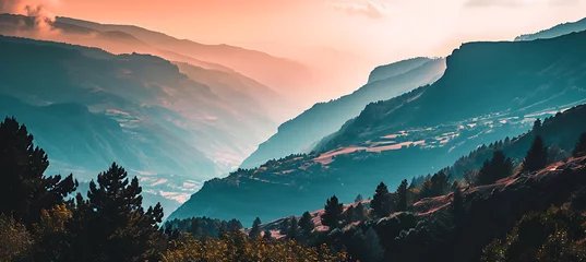 Foto op Plexiglas Mistige ochtendstond sunset in the mountains