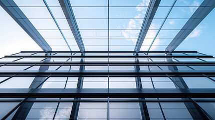 Modern Office Building Facade with Glass Panels and Steel Structure
