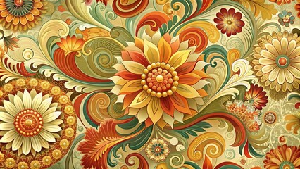 Fototapeta na wymiar Swirly floral retro wallpaper