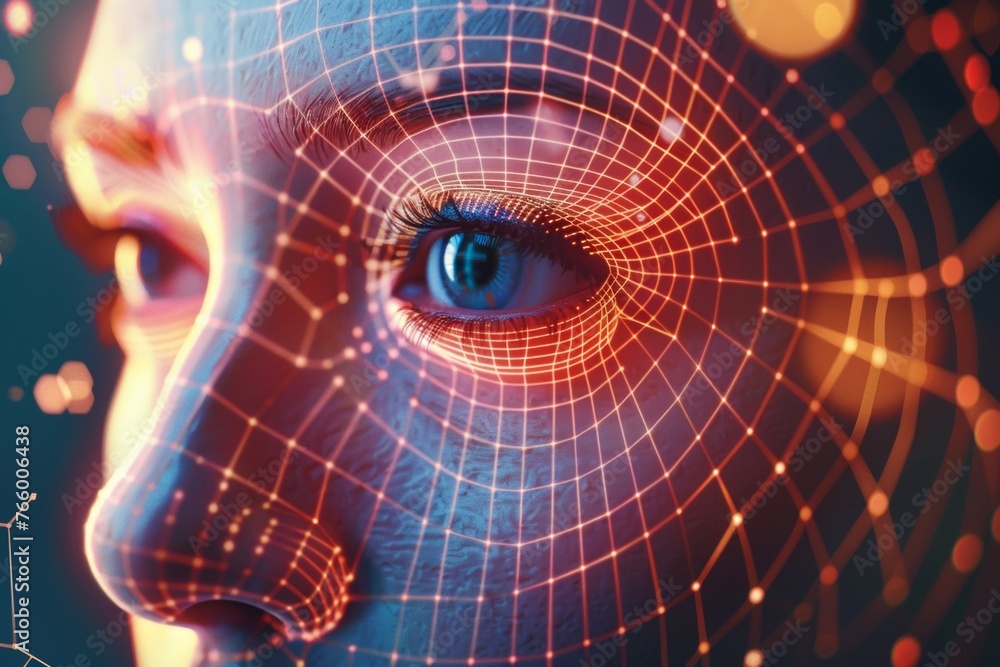 Poster face recognition concept. backdrop with selective focus and copy space