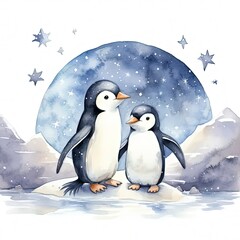 Obraz premium a couple of penguins standing next to each other