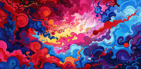 Vivid Flux of Imagination: A Retro 90s Inspired Pop Art Abstract of Swirling Eddies and Psychedelic Color Splashes in a Cosmic Dreamscape