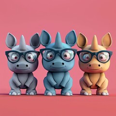 Fototapeta premium a group of three little animals wearing glasses