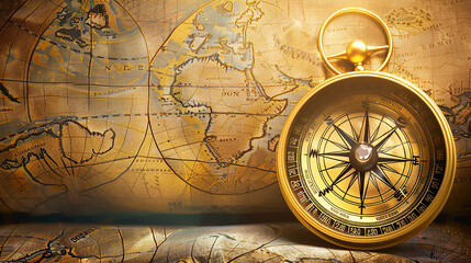 vintage compass on map - obrazy, fototapety, plakaty