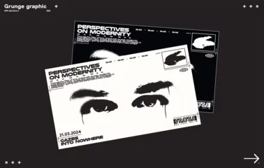 Deurstickers Grunge frame with human eyes. Typographic gift cards, modern flyer, in techno style. Vector template © BonkiStudio