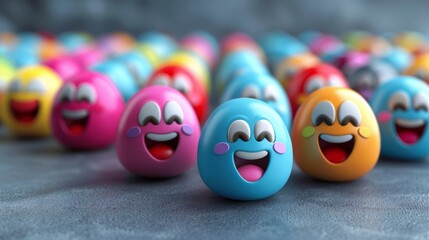 Close up of colorful emoji balls displaying diverse emotions in vibrant assortment - Powered by Adobe