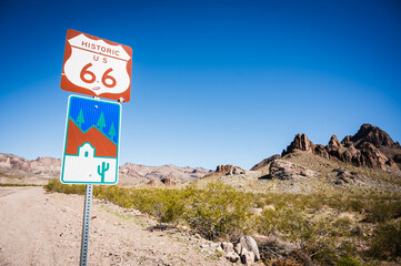 Historic Route 66 sign along Highway 10 in Arizona, USA.