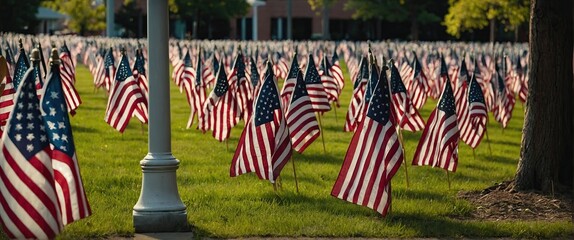 A large group of American flags, Veterans or Memorial day display Memorial or Veterans Day,4 July,independence day,labor day