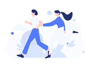 People exercising healthy running vector internet operation illustration
