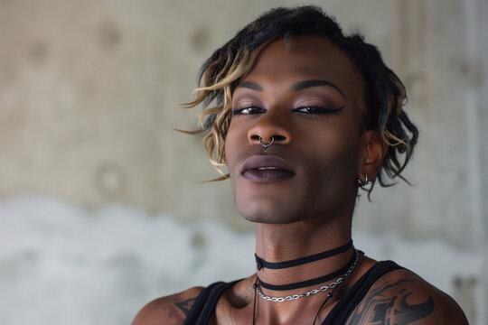 Transsexual woman, male-to-female gender transitioned person, young african-american girl on gay pride day