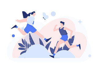 People exercising healthy running vector internet operation illustration
