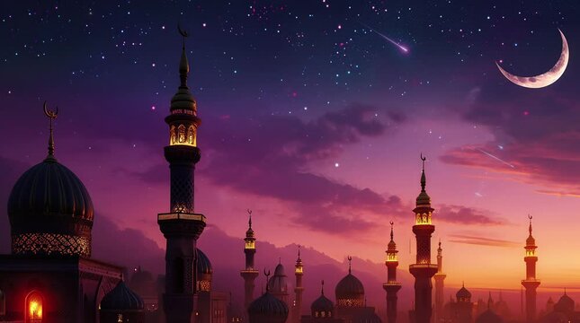 Majestic mosque against a backdrop of a fantastical sky
  Seamless looping 4k time-lapse virtual video animation background. Generated AI