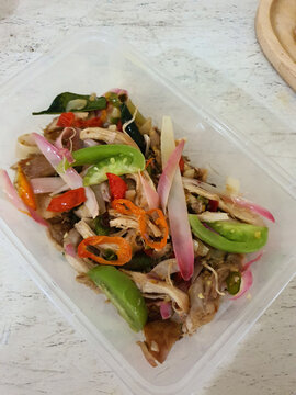Ayam suir Kecombrang shredded spicy chicken with kecombrang or honje or kincung fragrant edible flower