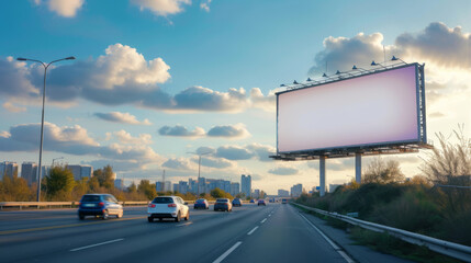 Empty Billboard During Daytime on Busy Road Business Traffic, Generative AI