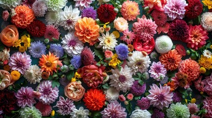 Handmade Floral Wedding Backdrop with Vibrant Chrysanthemums in Red, Orange, Pink, Purple, Green and White