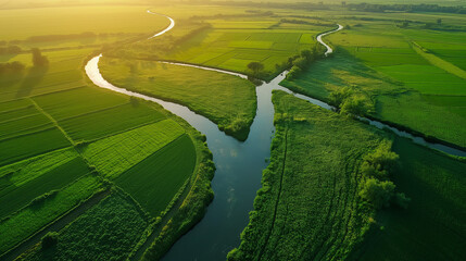 Lush Green Agricultural Fields Converge