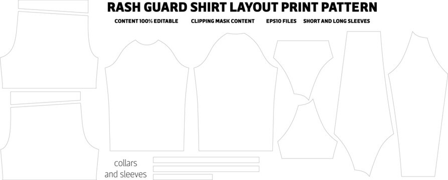 rash guard short and long sleeve uniform layout print pattern