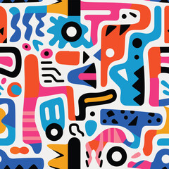 Hand Drawn Colorful 90s Shapes Seamless Pattern