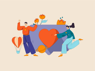 Happy Valentine's Day flat character vector concept business hand drawn illustration
