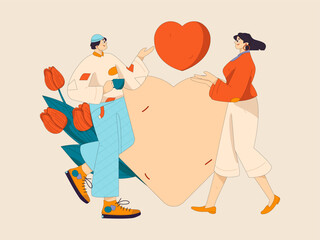 Happy Valentine's Day flat character vector concept business hand drawn illustration
