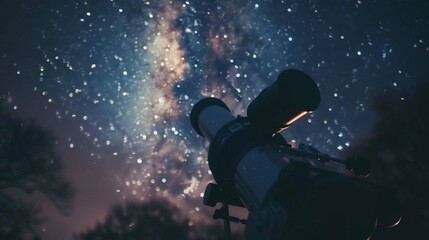Looking through a telescope at the stars - obrazy, fototapety, plakaty