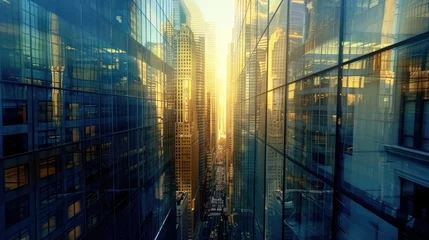 Tuinposter Create a compelling visual of a cityscape dominated with building sunrise © lara
