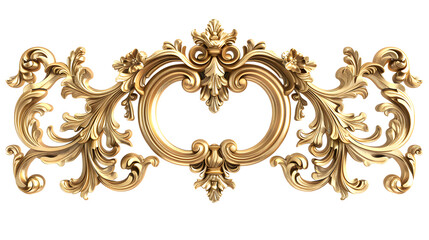 3D render of vintage gold baroque frame scroll, gold ornament on transparent background
 - obrazy, fototapety, plakaty