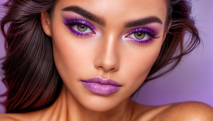 Fashionmode, violettes Beauty Makeup, Portrait für ein Modemagazin - obrazy, fototapety, plakaty