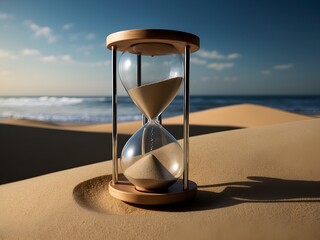 A clock with a unique design, featuring a limited time display in the form of a sand timer. The sand slowly trickles down, reminding us of the fleeting nature of time.