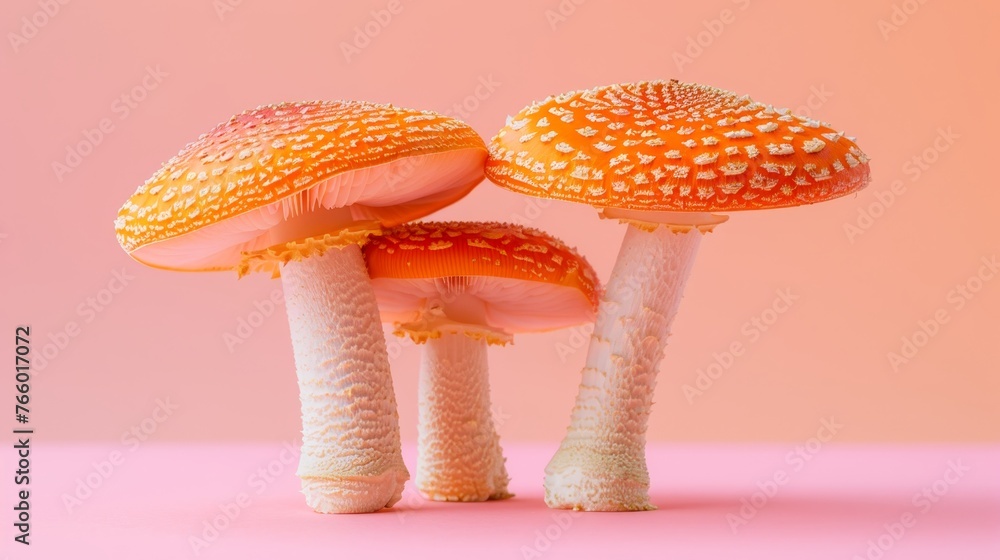 Wall mural Shiitake mushroom lentinula edodes on a beautiful delicate pastel colored background - Wall murals