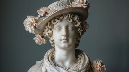 Antique Male Bust with Carnation Bouquet in Hat - Vintage Decor
