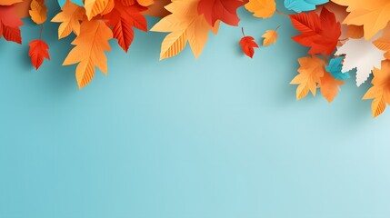 Naklejka na ściany i meble Autumn Leaves on Blue Background