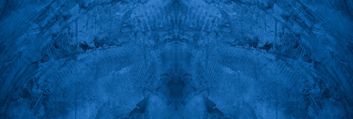 Old wall pattern texture cement blue dark abstract  blue color design are light with black gradient background.